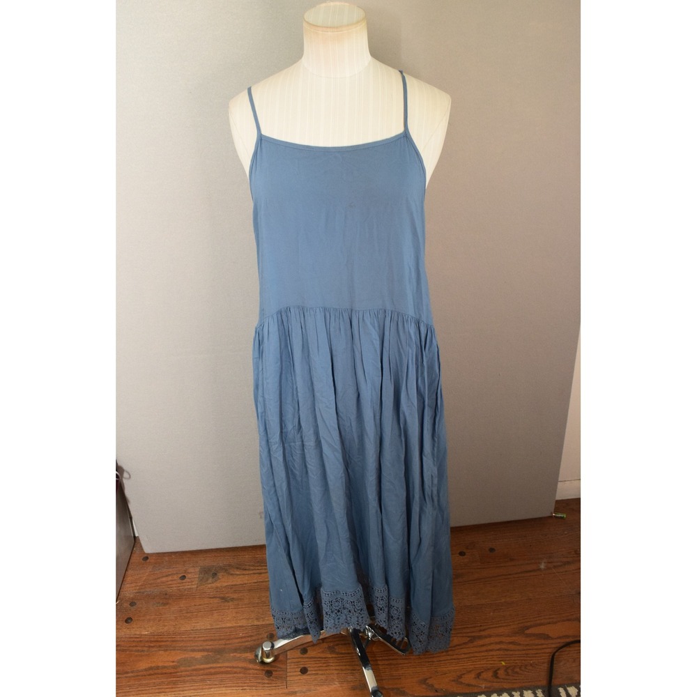 Intimately Free People Midi Drop Waist Dress XS Blue Lace Hem Boho Sleeveless